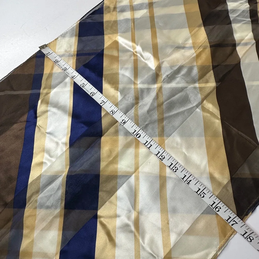 Vtg Talbots 100% Silk Long Scarf Navy Blue Gold Striped Japan Semi Sheer READ